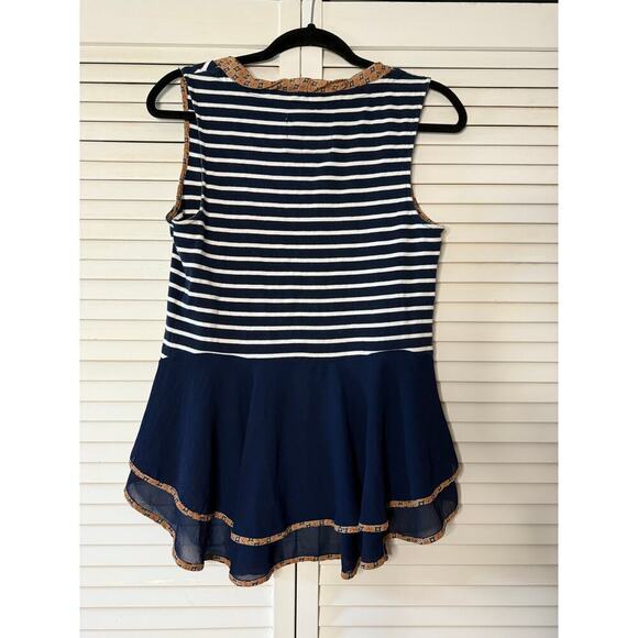 Anthropologie PostMarked Navy Striped Flowy Peplum Sleeveless Top Sz Med N - Picture 3 of 7